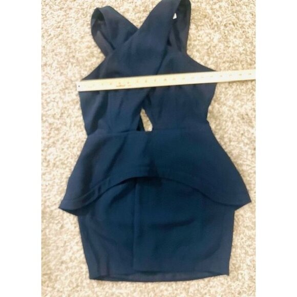 Finders Keepers Navy Blue Sleeveless Cross Front Cutout Peplum Knee Dress Size M - Picture 7 of 9